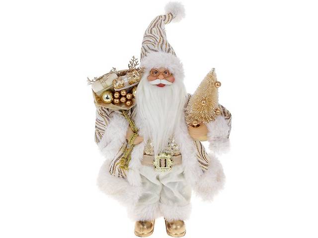 Декоративный Santa в бело-золотистом цвете с елкой и подарками BonaDi 30см DP219431