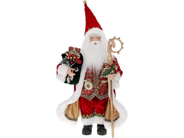 Декоративный Santa в красно-зеленом цвете с посохом и подарками 45см BonaDi DP219436
