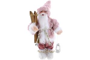 Декоративный Santa в цвете пыльная роза с лыжами и фонарем 30 см BonaDi DP219402