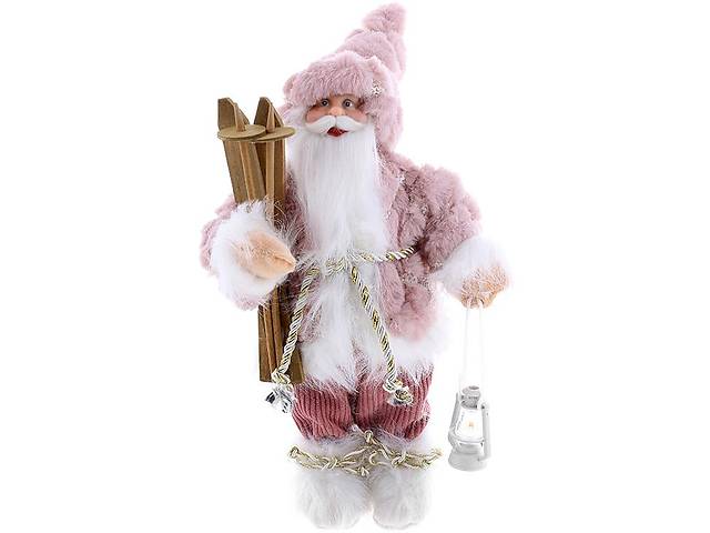 Декоративный Santa в цвете пыльная роза с лыжами и фонарем 30 см BonaDi DP219402