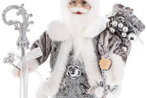 Декоративный Santa в цвете серебро с посохом и подарками BonaDi 30см DP219423