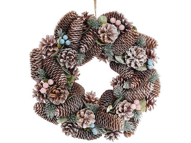 Декоративный венок 'Шишки и ягоды' Ø35см с натуральными шишками