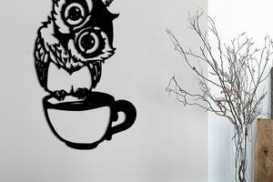 Дерев'яна дизайнерська картина Moku 'Coffe Owl' 50x30 см