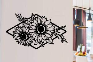 Дерев'яна дизайнерська картина Moku 'Sunflower' 50x30 см