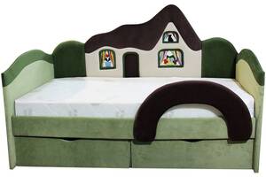 Дитяче ліжко з бортиком Ribeka Будиночок + матрац Зелений (09K078)