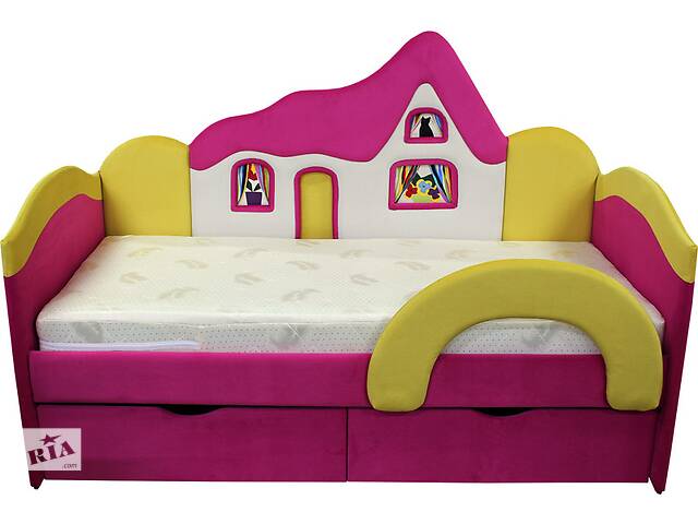 Дитяче ліжечко з матрацом Ribeka Будиночок для дівчинки Рожевий (09K038)