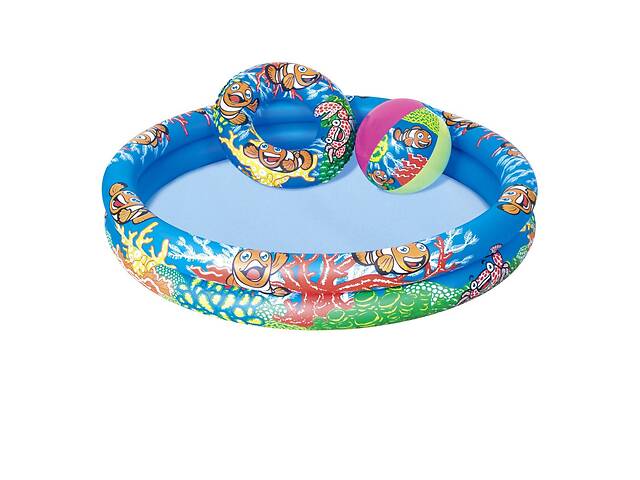 Детский надувной бассейн Bestway 51124 «Рыбки» 112 х 20 см, с мячиком и кругом