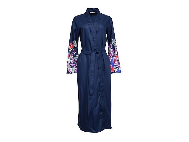 Длинный халат Nora Rose Jenna 1698 16/XL Синий с цветочным принтом (5051877417991)