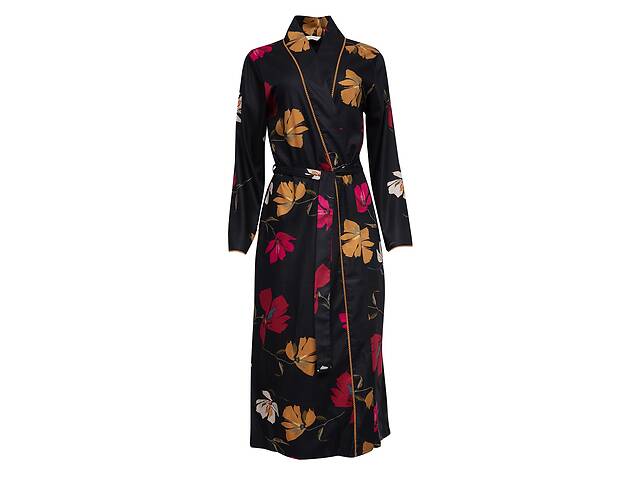 Длинный халат Nora Rose Marcella 1706 16/XL Черный с цветочным принтом (5051877418486)