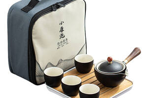 Дорожный набор Lesko black sand из 6 предметов для чайной церемонии керамический