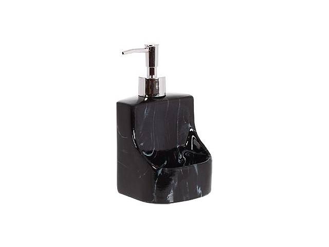 Дозатор для моющего средства 'Black Marble' 400мл, 9.8х9.5х18см с подставкой для губки, черный мрамор
