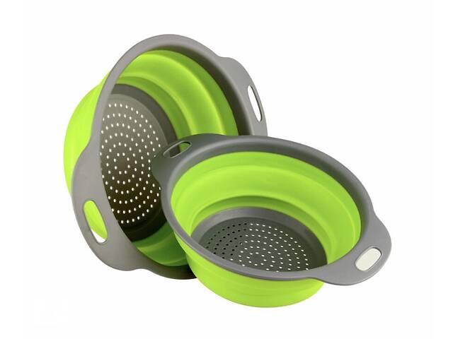 Дуршлаг силиконовый складной Collapsible filter baskets большой + маленький Зеленый (300674)