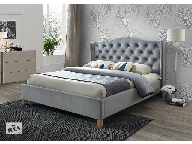 Двоспальне ліжко Aspen Velvet 160X200 Сірий / Дуб ASPENV160SZD