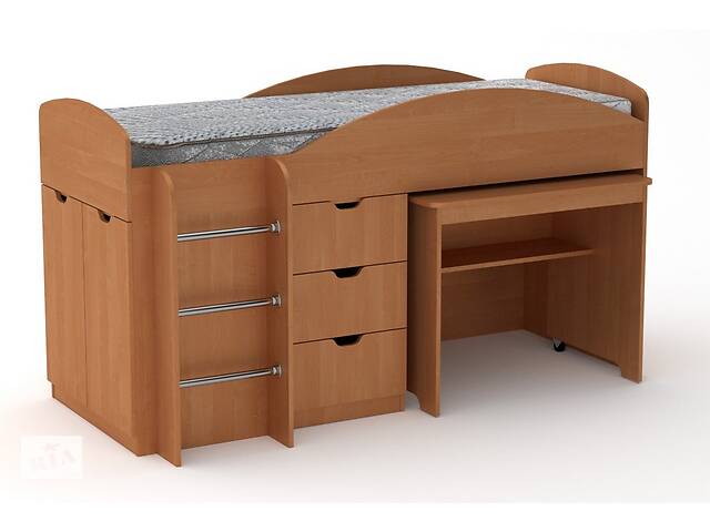 Двухъярусная кровать с выкатным столом Компанит Универсал ольха