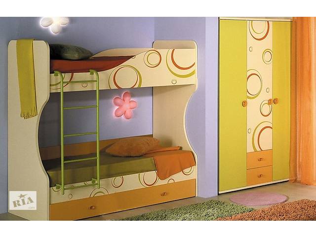 Двохповерхове ліжко з шафою Мебель UA Фруттіс Жовтий/Манго (14259)
