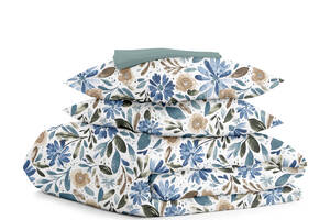 Двуспальная постель с простыней на резинке CALIFORNIA FLOWERS Cosas Синий 180х220 см
