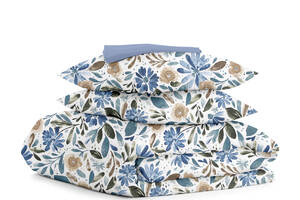 Двуспальная постель с простыней на резинке CALIFORNIA FLOWERS CS1 Cosas Синий 180х220 см