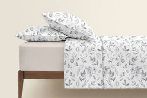 Двуспальная постель с простыней на резинке STEPPE FLOWERS CS3 Cosas серый 180х220 см
