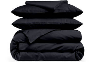 Двуспальная постель сатин с простыней на резинке BLACK Cosas черный 180х220 см