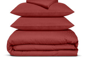 Двуспальная постель сатин с простыней на резинке BURGUNDY Cosas Красный 180х220 см
