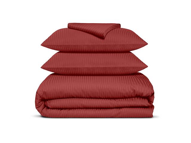 Двуспальная постель сатин с простыней на резинке BURGUNDY CS1 Cosas Красный 180х220 см