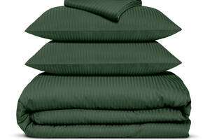 Двуспальная постель сатин с простыней на резинке FOREST Cosas Зеленый 180х220 см