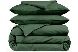 Двуспальная постель сатин с простыней на резинке GREEN Cosas Зеленый 180х220 см