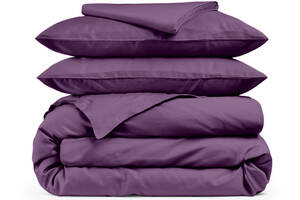 Двуспальная постель сатин с простыней на резинке INK Cosas Фиолетовый 180х220 см