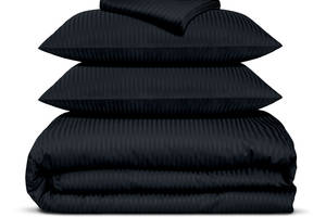 Двуспальная постель сатин с простыней на резинке ONYX Cosas черный 180х220 см
