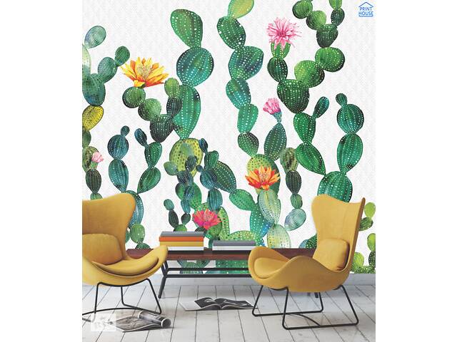 Флізелінові арт шпалери на стіну в гостинну дизайнерські Кактуси Cactus 310 см х 280 см