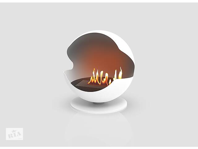 Дизайнерский напольный камин на биотопливе, биокамин Gloss Fire Sfera-m2 Белый