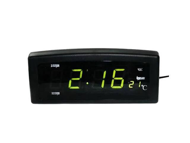 Электронные часы настольные Caixing CX-818 с зеленой подсветкой и термометром Черные