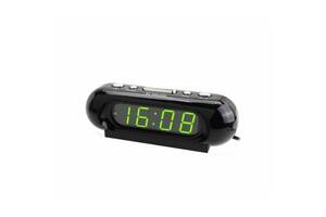 Электронные часы VST цифровые настольные от сети и батареек с зелёными цифрами будильник 17см Чёрные (VST-716)
