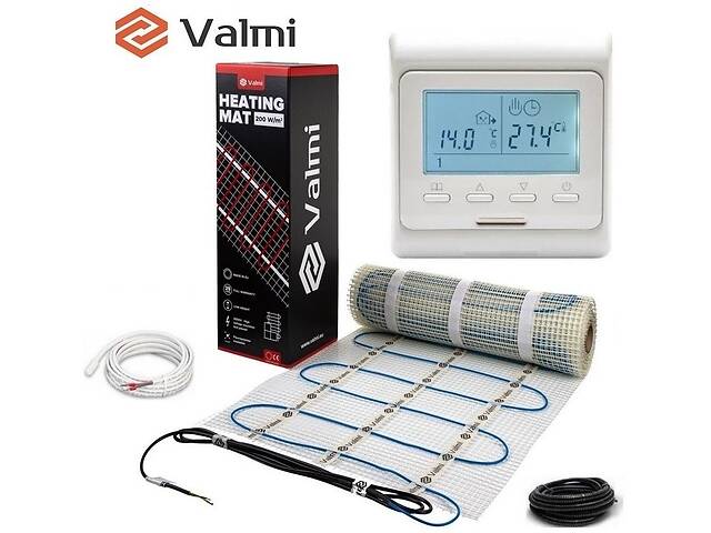 Електрична тепла підлога Valmi Mat 2,5м² /500Ват/200Вт/м² нагрівальний мат під плитку з терморегулятором E 51