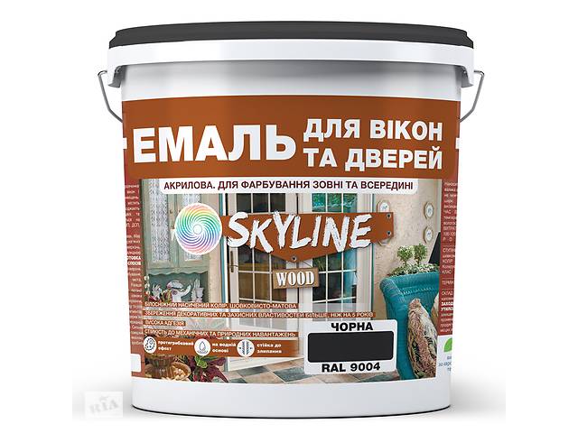 Эмаль акриловая Для Окон и Дверей SkyLine Wood Черная RAL 9004 3 л