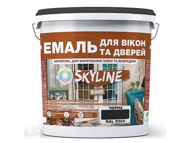 Эмаль акриловая Для Окон и Дверей SkyLine Wood Черная RAL 9004 10 л