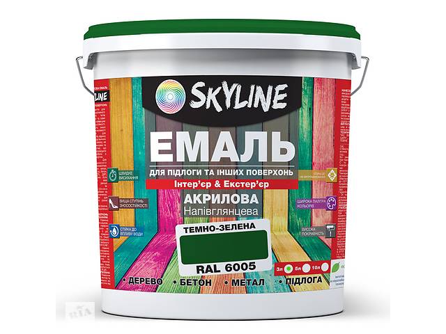 Эмаль для пола и других поверхностей акриловая SkyLine Зеленый RAL 6005 3 л