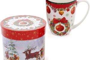Фарфоровая Чашка Рождественский орнамент 375мл в подарочном тубусе DP64852 BonaDi