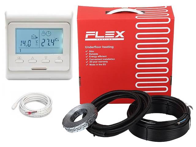 Flex теплый пол 4,5м² - 5,4м²/ 787,5 Вт (45м) нагревательный кабель с программируемым терморегулятором E51