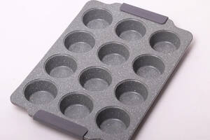 Форма-планшет для выпечки кексов Kamille Marble 38 х 26 см 12 ячеек Серый