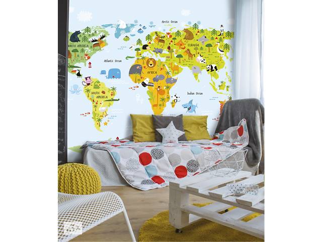 Фотообои для детской комнаты с рельефом карта мира Kids Map 310 см х 280 см