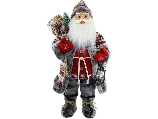 Фигура «Санта с фонариком» 60см (мягкая игрушка), красный с серым