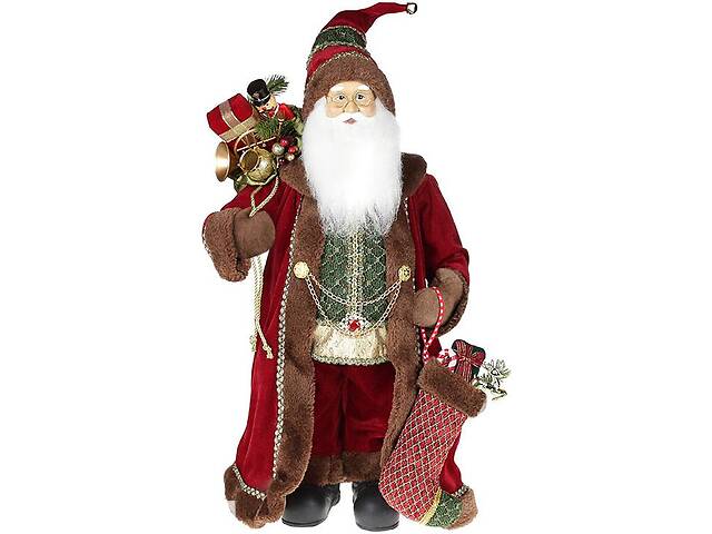 Фигура «Санта с носком» 60см (мягкая игрушка), бордо с коричневым