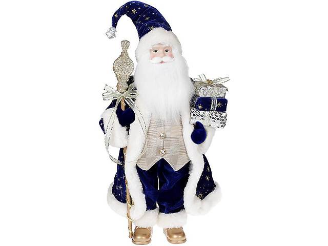 Фигура «Санта с посохом» 46см (мягкая игрушка), синий с шампанью