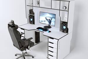 Геймерский эргономичный стол ZEUS Viking-3М, 180х85 (80) см, белый/черный