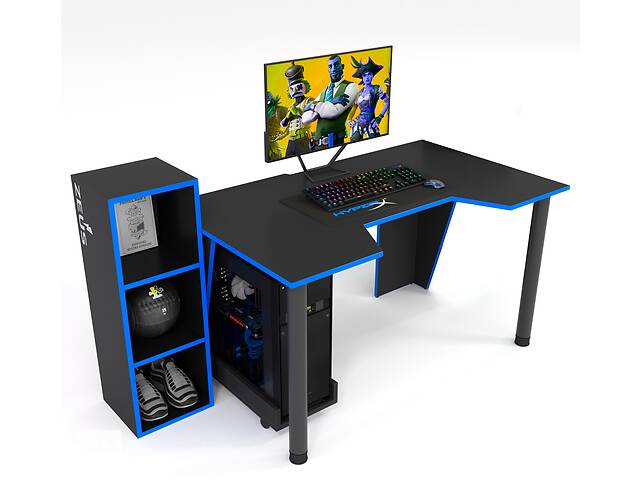 Геймерский стол ZEUS-Game™ GAMER-4 чёрный-синий
