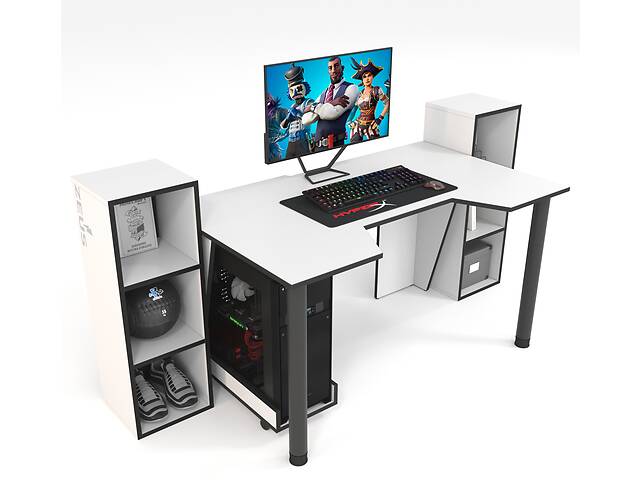 Геймерский стол ZEUS-Game™ GAMER-5 белый-чёрный