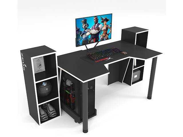 Геймерский стол ZEUS-Game™ GAMER-5 чёрный-белый