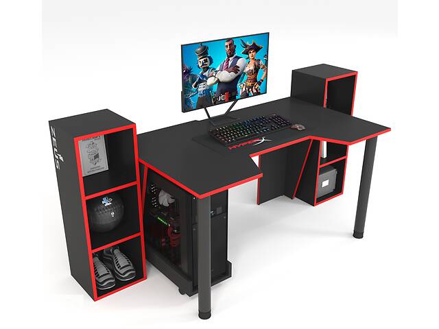 Геймерский стол ZEUS-Game™ GAMER-5 чёрный-красный