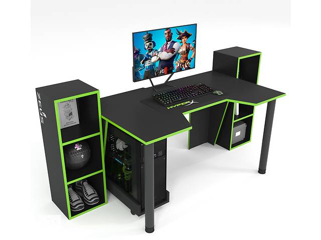 Геймерский стол ZEUS-Game™ GAMER-5 чёрный-лайм
